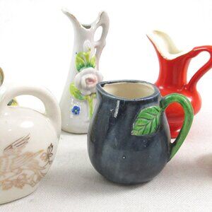 Vintage Lot of 6 Collectible Mini Ceramic Pitchers, About 2-1/4" to 3-3/8" Tall